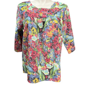 CW Classics Floral Print Top Size 1X Multi-color